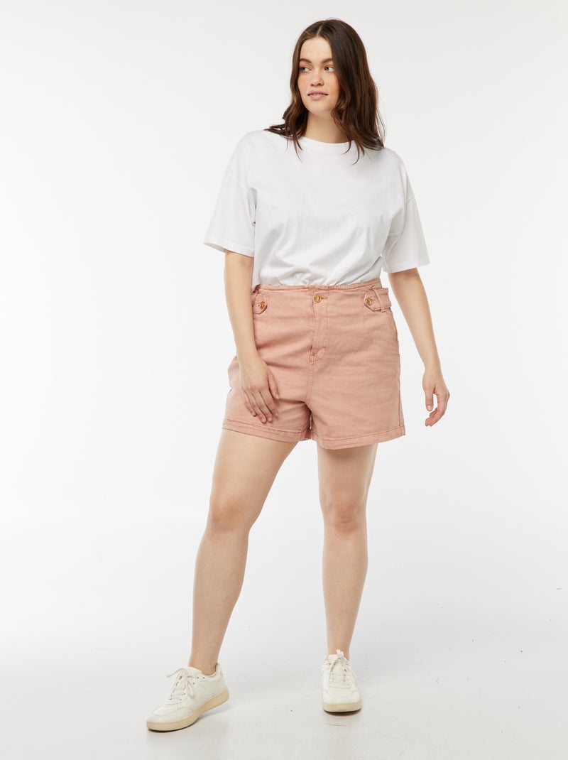 Pantalón corto con botones dorados ROSA - Kiabi