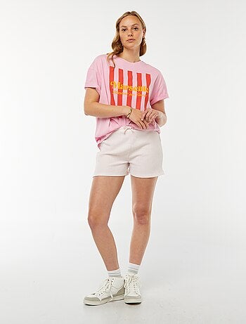 Pantalón corto con cintas para anudar y estampado vichy