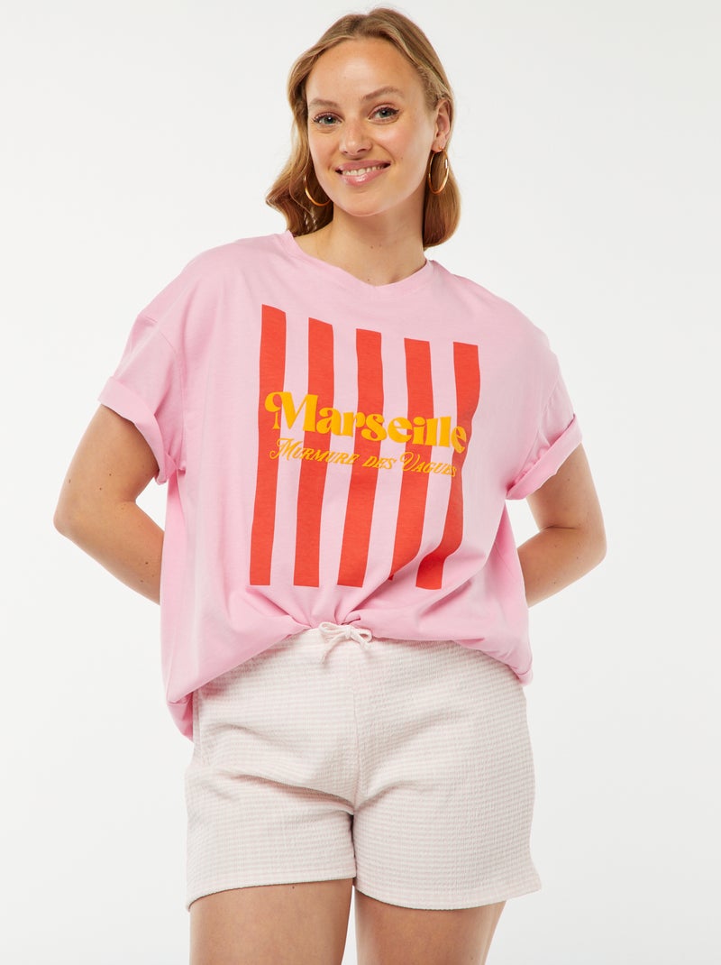 Pantalón corto con cintas para anudar y estampado vichy Rosa - Kiabi
