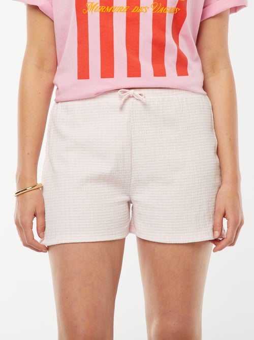 Pantalón corto con cintas para anudar y estampado vichy - Kiabi