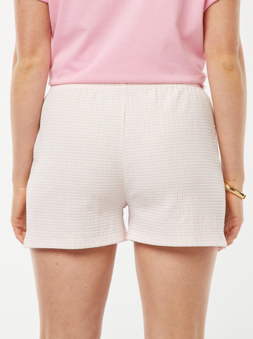 Pantalón corto con cintas para anudar y estampado vichy - Kiabi