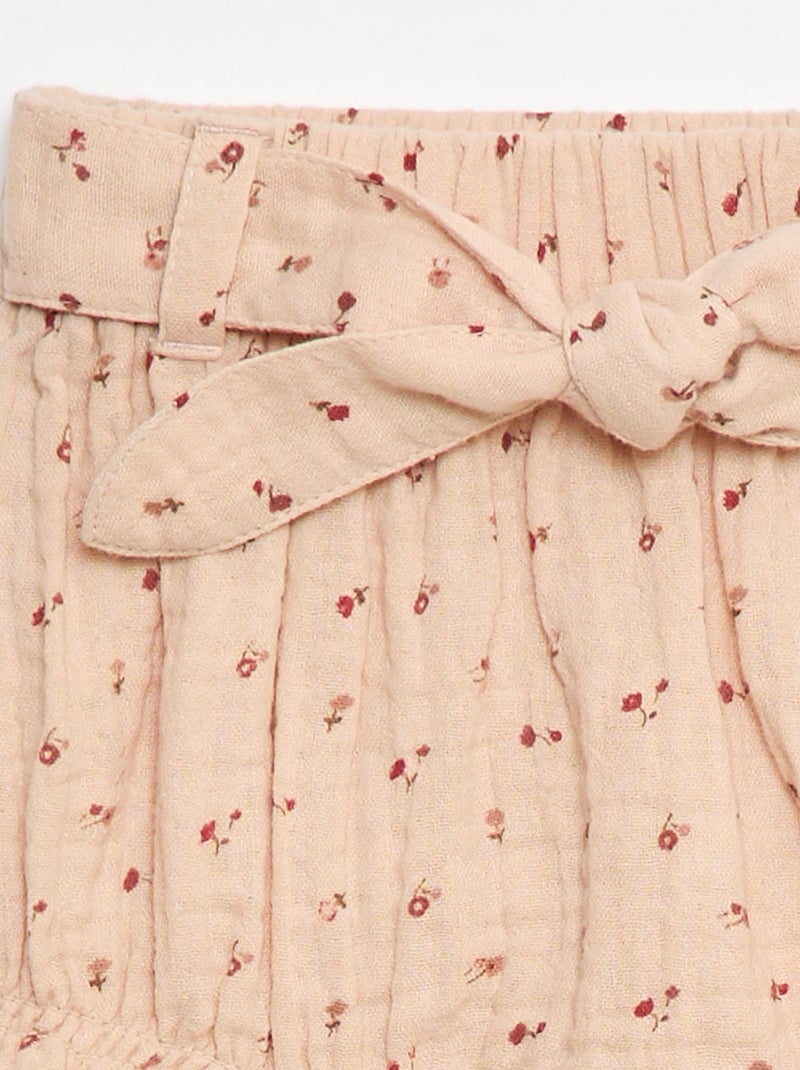 Pantalón corto con cintura elástica y cinturón anudable Beige - Kiabi