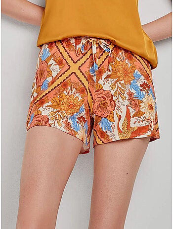 Pantalón corto con estampado oriental ajustable en cintura
