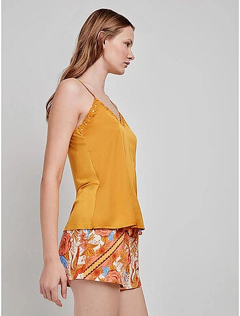Pantalón corto con estampado oriental ajustable en cintura