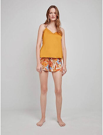 Pantalón corto con estampado oriental ajustable en cintura