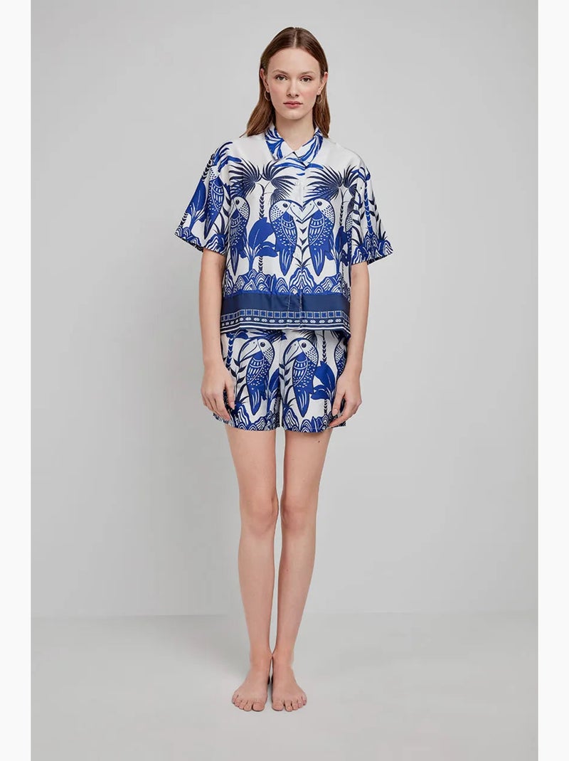 Pantalón corto con estampado tropical en tejidode satén Multicolor - Kiabi