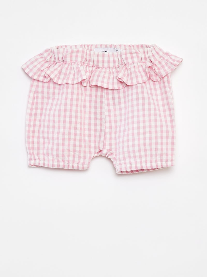 Pantalón corto con volantes y estampado vichy 'Name It' ROSA - Kiabi