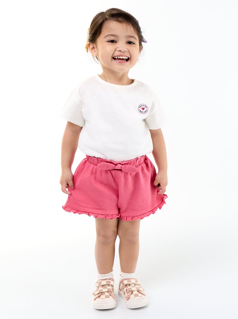 Pantalón corto con volantes y lazo en la cintura Fucsia - Kiabi