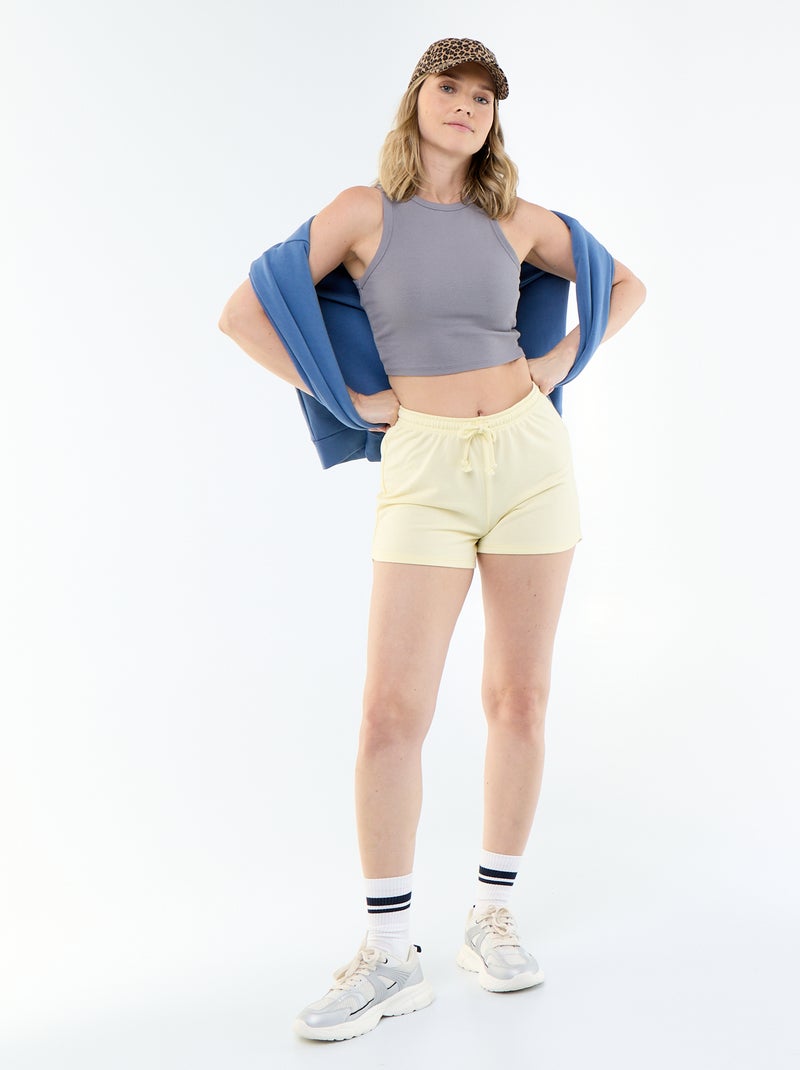 Pantalón corto corto de algodón liso con cordón Amarillo - Kiabi