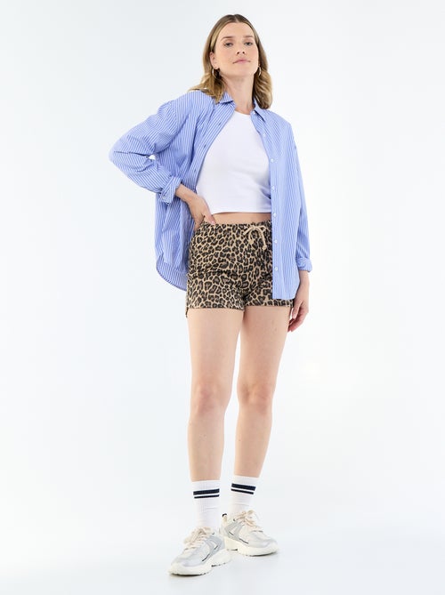 Pantalón corto corto de algodón liso con cordón - Kiabi