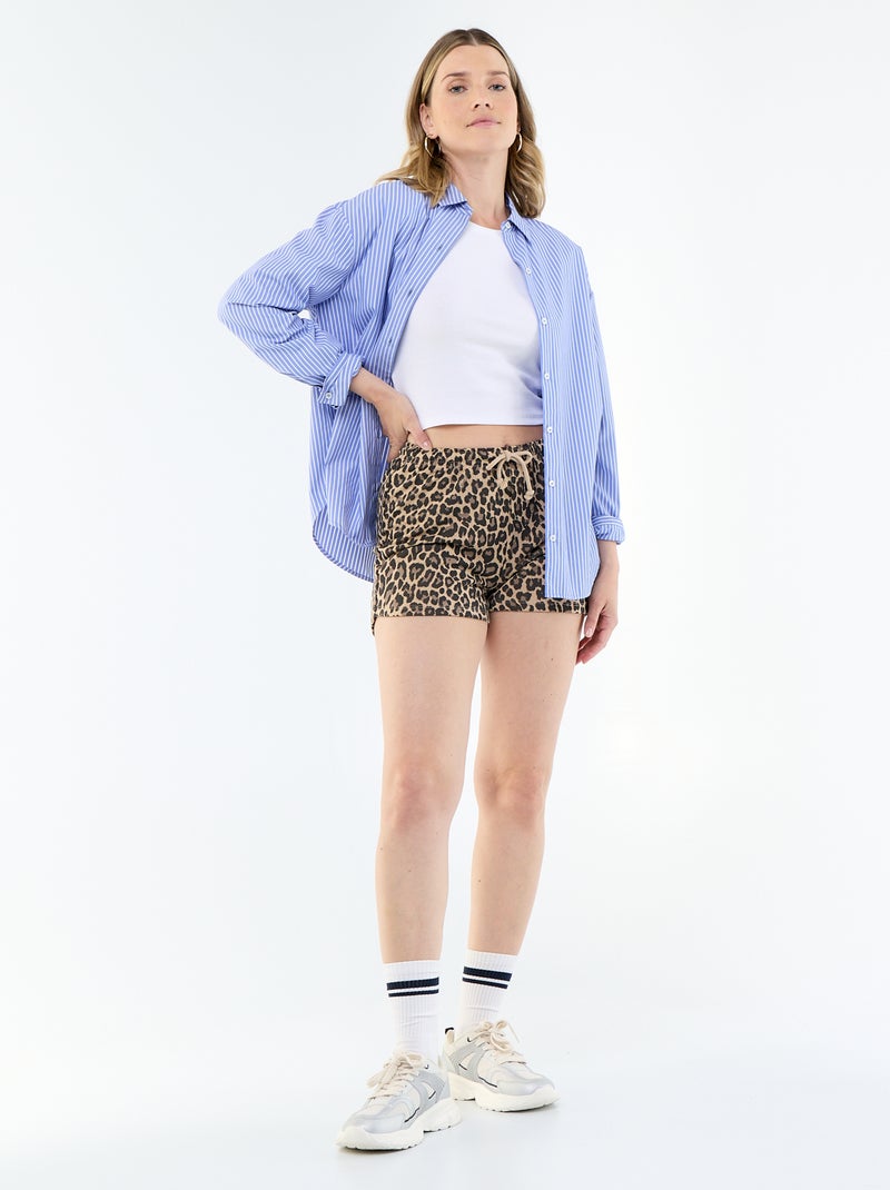 Pantalón corto corto de algodón liso con cordón Beige - Kiabi