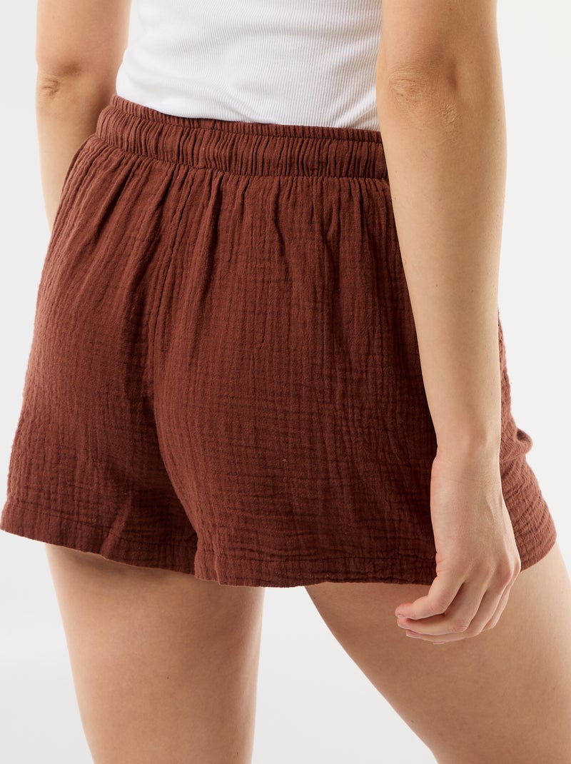 Pantalón corto corto de gasa de algodón Marron - Kiabi