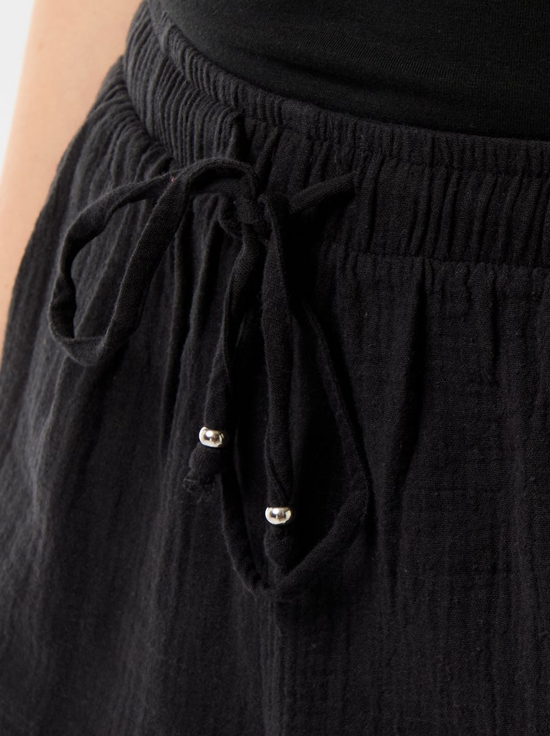 Pantalón corto corto de gasa de algodón Negro - Kiabi