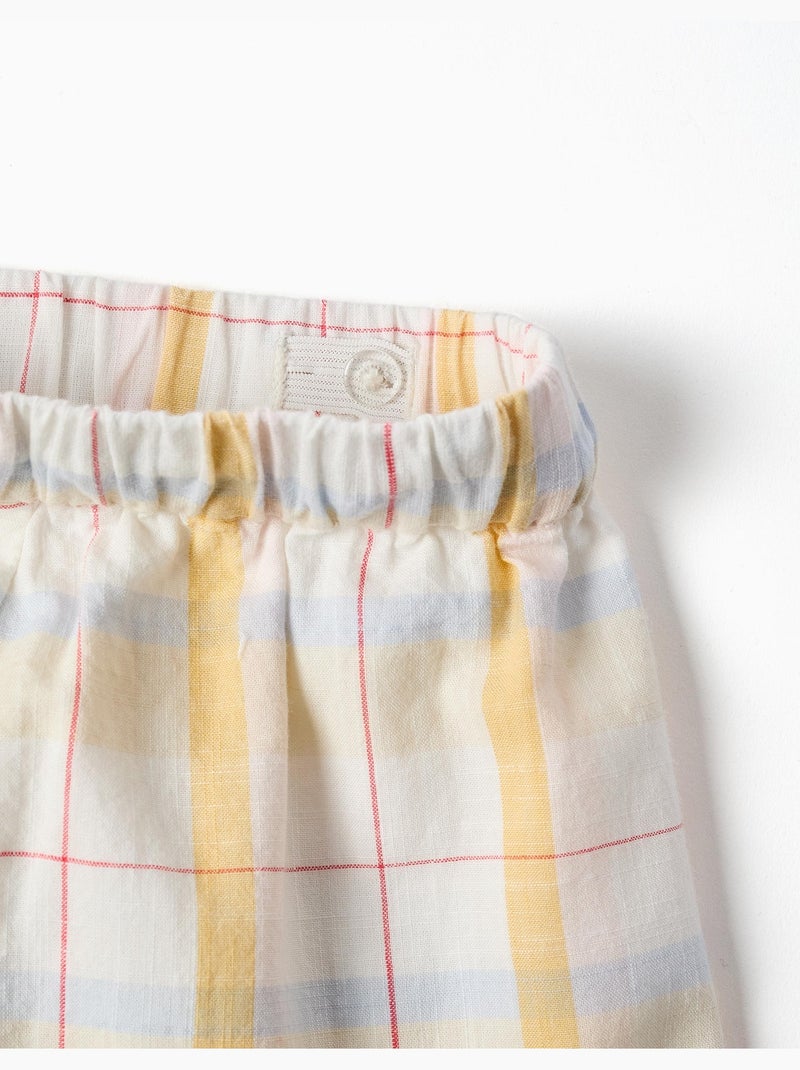 Pantalón corto de algodón a cuadros con cordón B&S Blanco - Kiabi