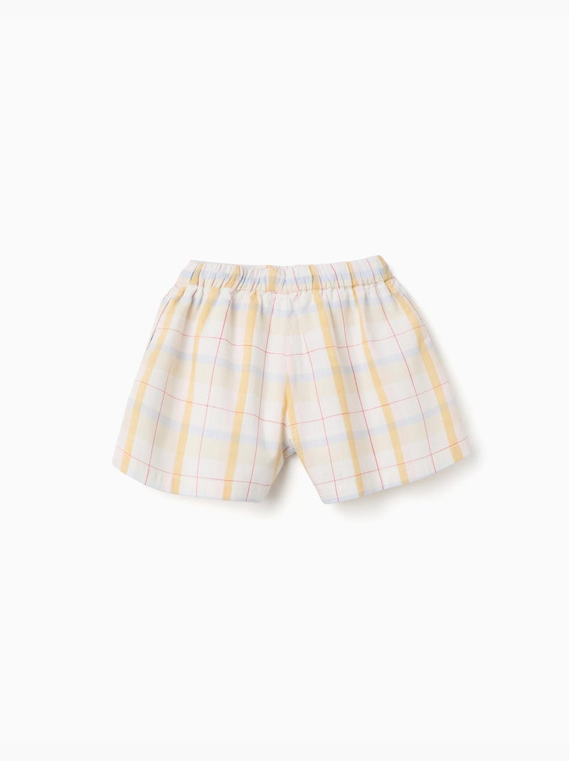 Pantalón corto de algodón a cuadros con cordón B&S Blanco - Kiabi