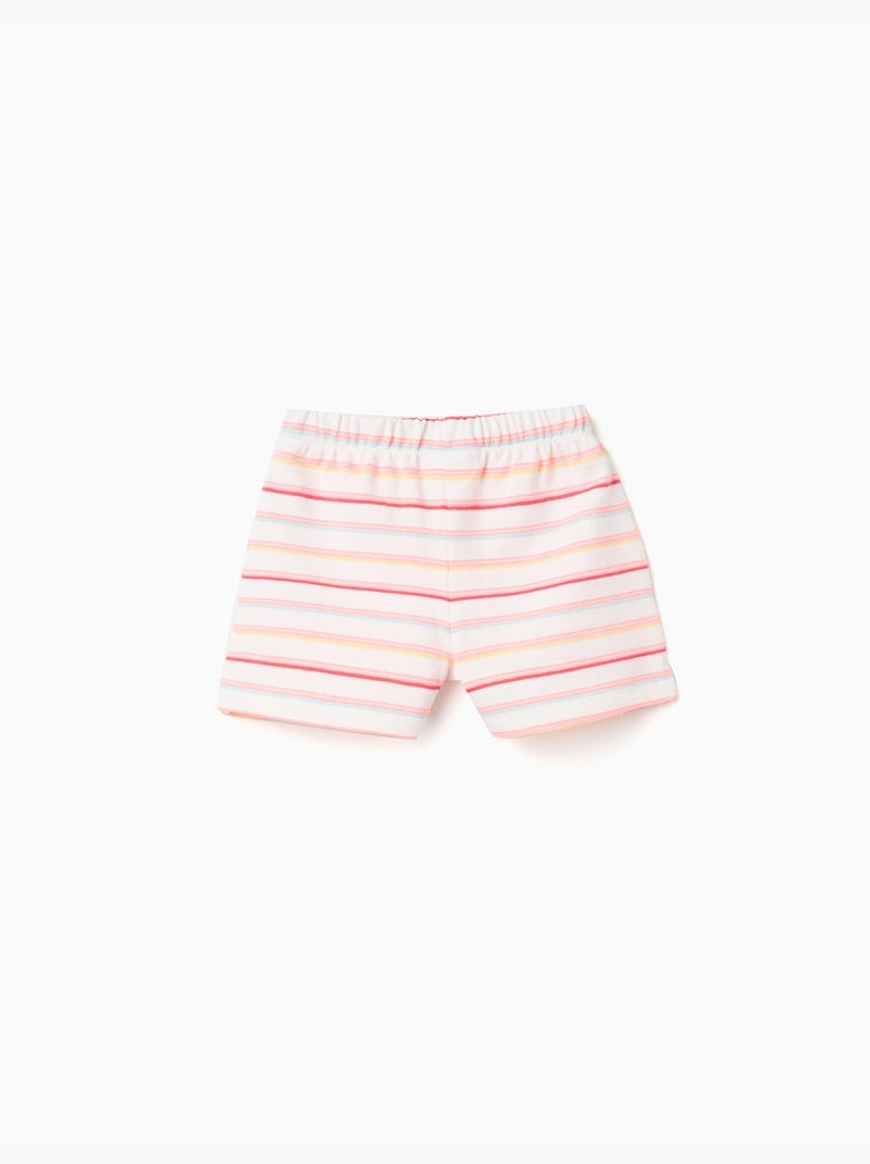 Pantalón corto de algodón a rayas con cintura elástica Blanco - Kiabi