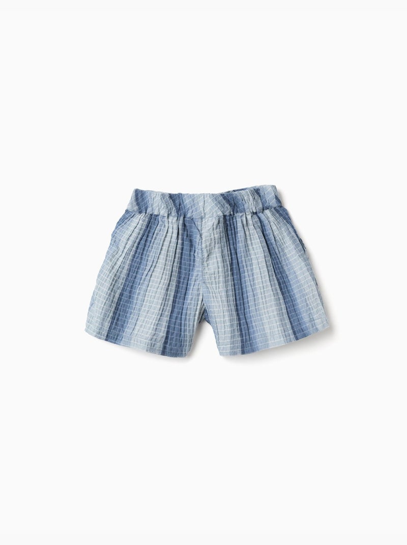 Pantalón corto de algodón a rayas y con cintura elástica Azul claro - Kiabi