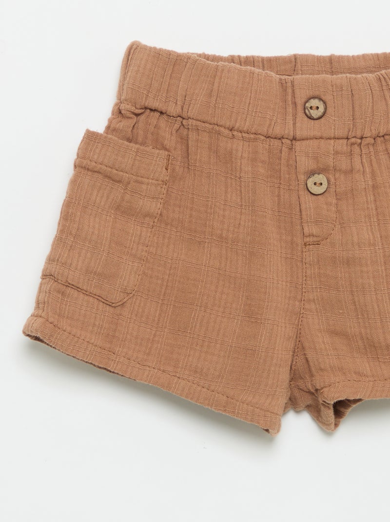 Pantalón corto de algodón con 2 bolsillos de parche Marron - Kiabi