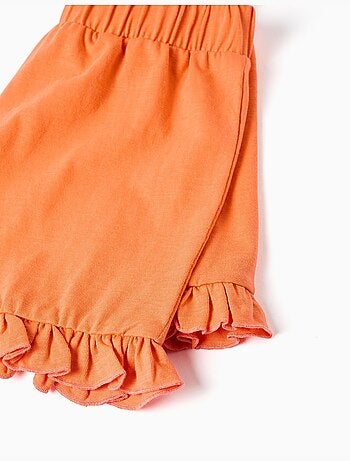 Pantalón corto de algodón con cintura elástica y con volantes