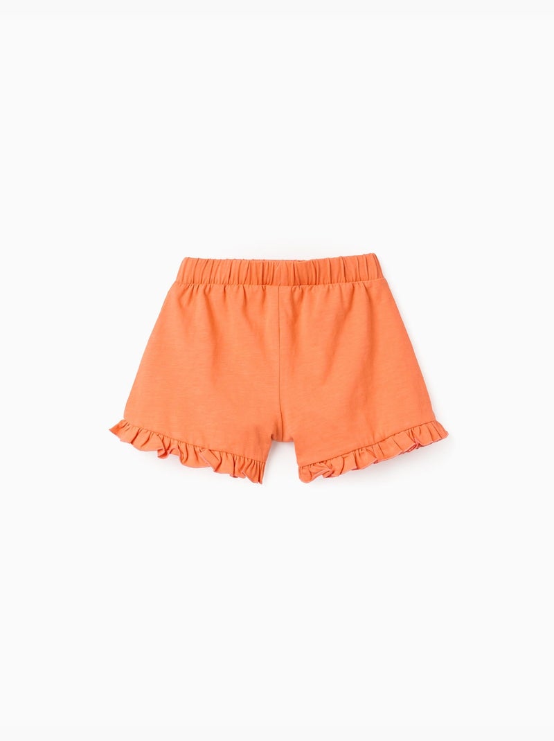 Pantalón corto de algodón con cintura elástica y con volantes Negro Naranja - Kiabi