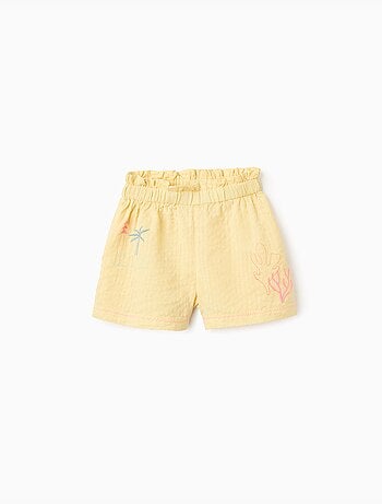 Pantalón corto de algodón con cintura paperbag y bordado