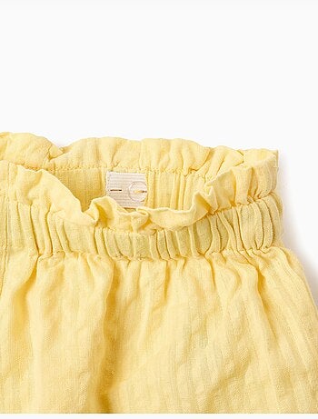 Pantalón corto de algodón con cintura paperbag y bordado