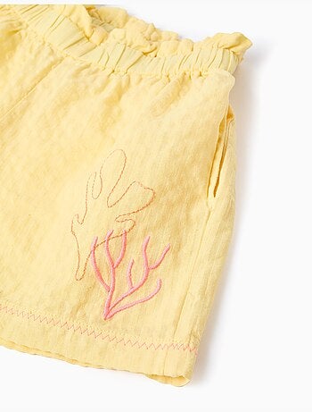 Pantalón corto de algodón con cintura paperbag y bordado