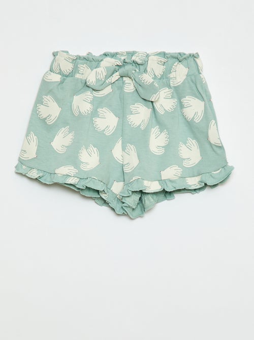 Pantalón corto de algodón con cinturón para atar y bajos con volantes - Kiabi