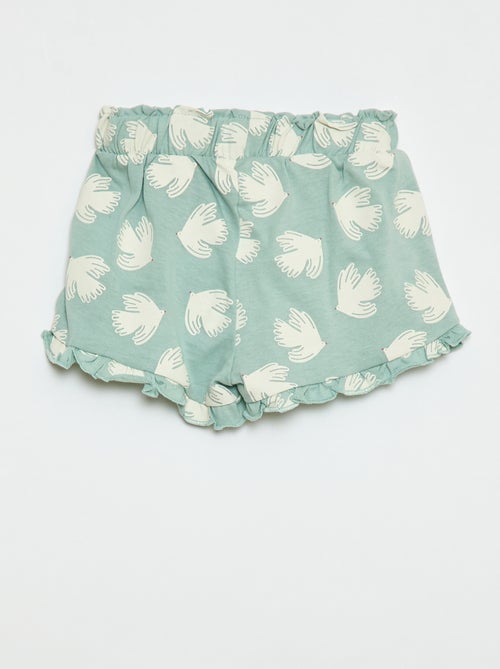 Pantalón corto de algodón con cinturón para atar y bajos con volantes - Kiabi