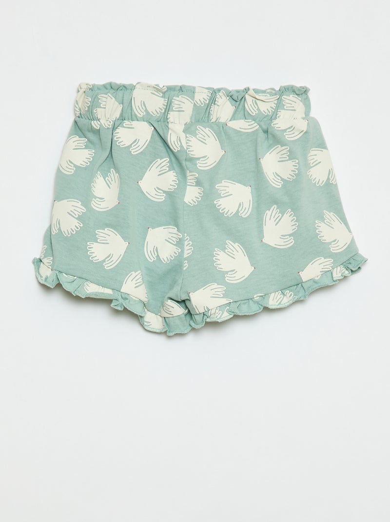 Pantalón corto de algodón con cinturón para atar y bajos con volantes Azul - Kiabi