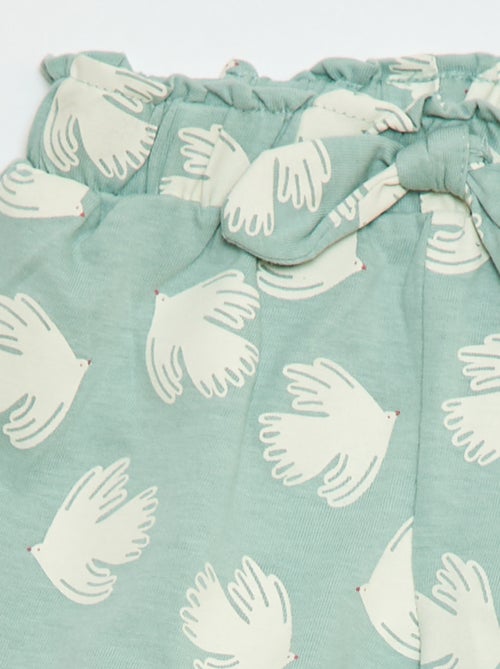 Pantalón corto de algodón con cinturón para atar y bajos con volantes - Kiabi