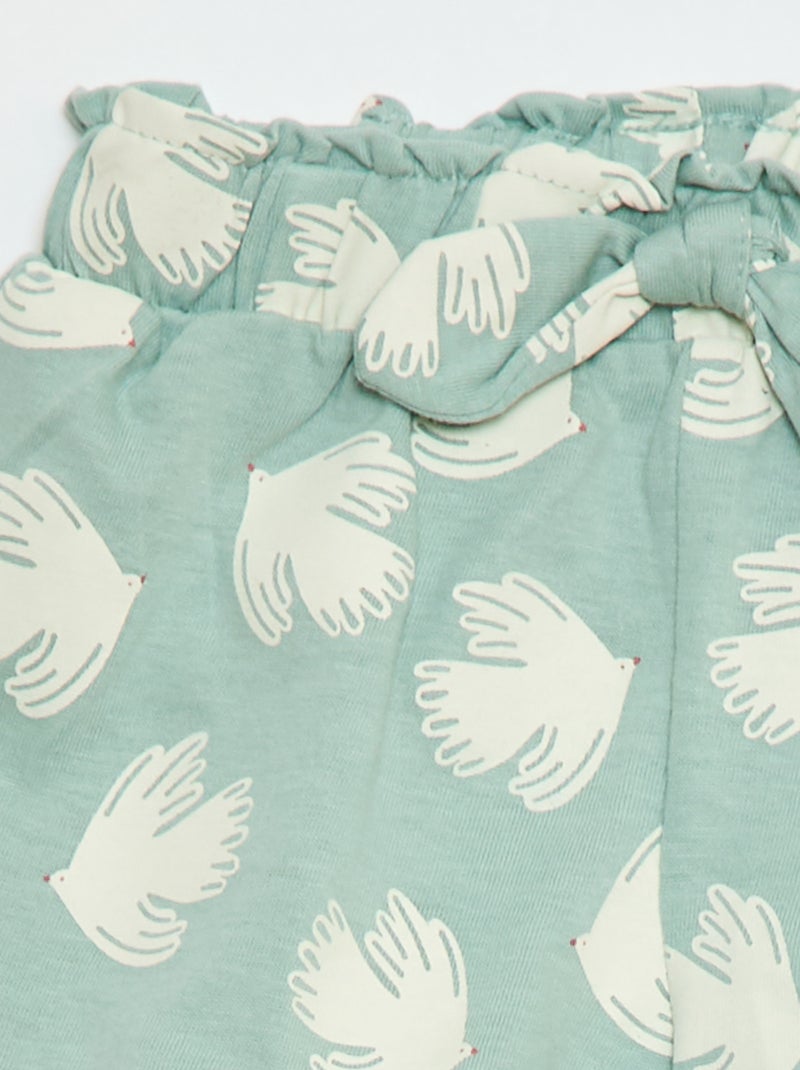 Pantalón corto de algodón con cinturón para atar y bajos con volantes Azul - Kiabi