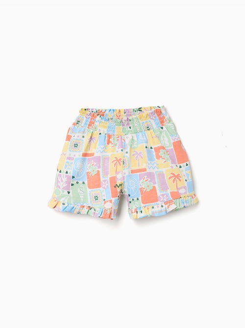 Pantalón corto de algodón con estampado colorido y volantes - Kiabi Pantalón corto de algodón con estampado colorido y volantes - Kiabi