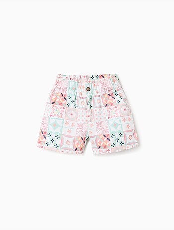 Pantalón corto de algodón con estampado de azulejos