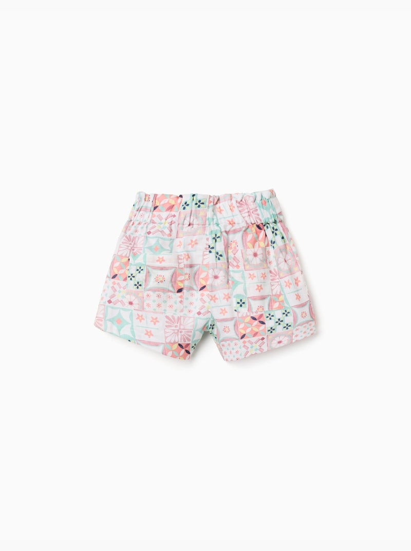 Pantalón corto de algodón con estampado de azulejos Blanco - Kiabi