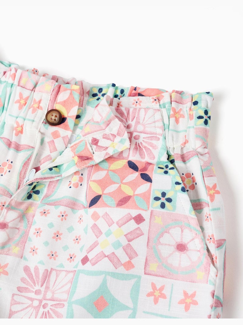 Pantalón corto de algodón con estampado de azulejos Blanco - Kiabi