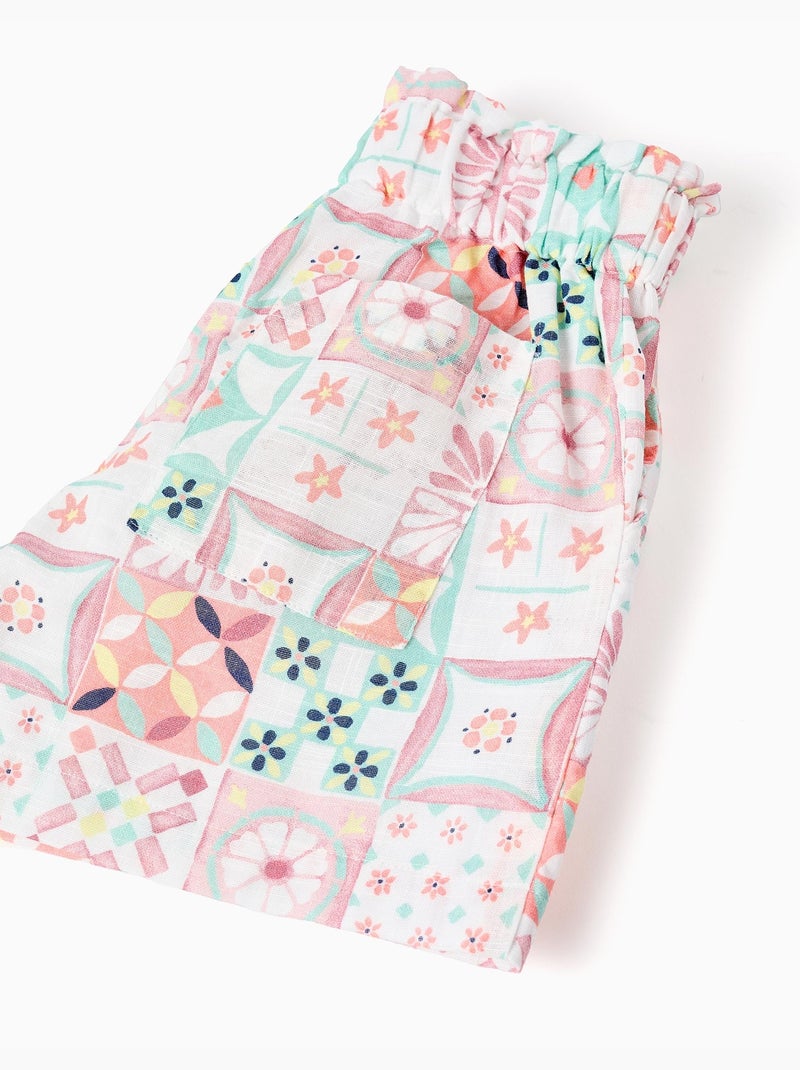 Pantalón corto de algodón con estampado de azulejos Blanco - Kiabi