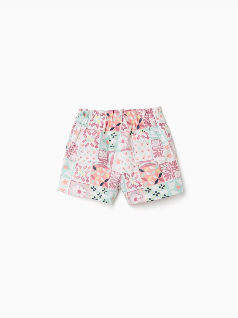 Pantalón corto de algodón con estampado de azulejos Blanco - Kiabi