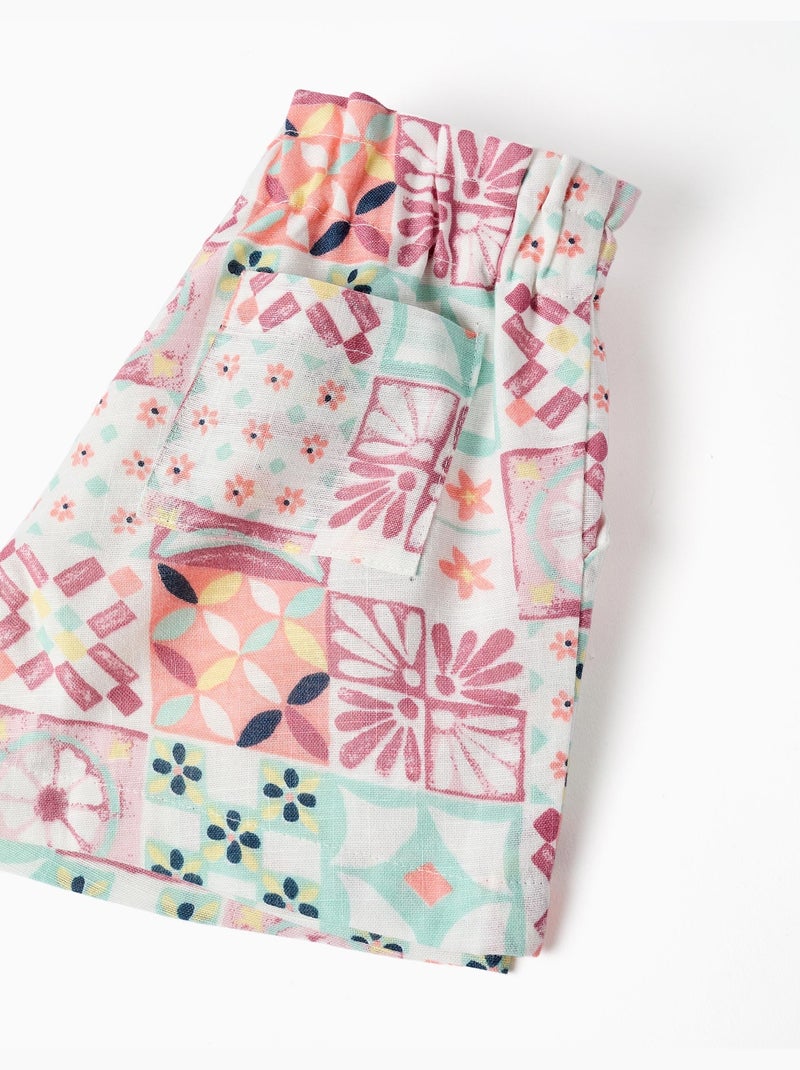 Pantalón corto de algodón con estampado de azulejos Blanco - Kiabi