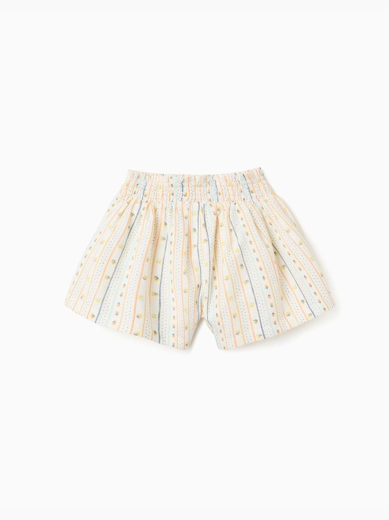 Pantalón corto de algodón con estampado floral y cintura elástica Beige claro - Kiabi