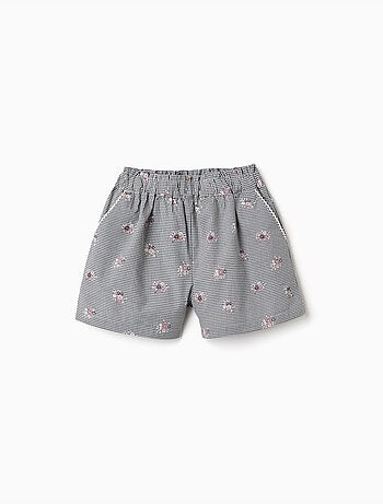 Pantalón corto de algodón con estampado Vichy y flores