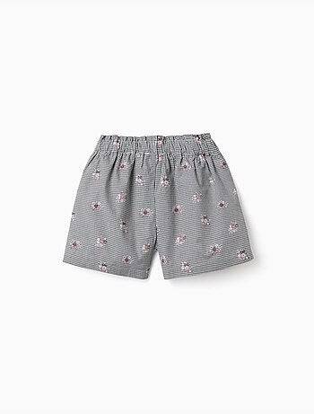 Pantalón corto de algodón con estampado Vichy y flores