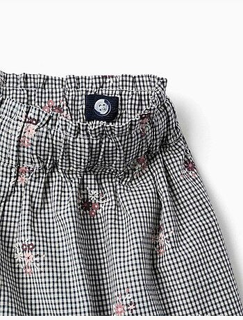 Pantalón corto de algodón con estampado Vichy y flores