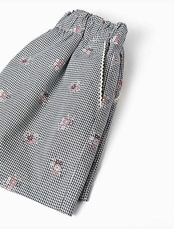 Pantalón corto de algodón con estampado Vichy y flores