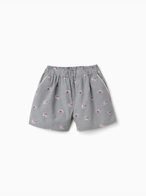 Pantalón corto de algodón con estampado Vichy y flores - Kiabi Pantalón corto de algodón con estampado Vichy y flores - Kiabi