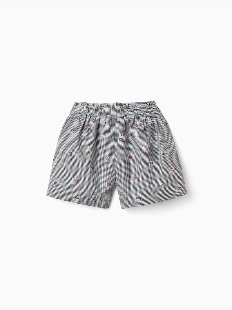 Pantalón corto de algodón con estampado Vichy y flores Azul oscuro - Kiabi