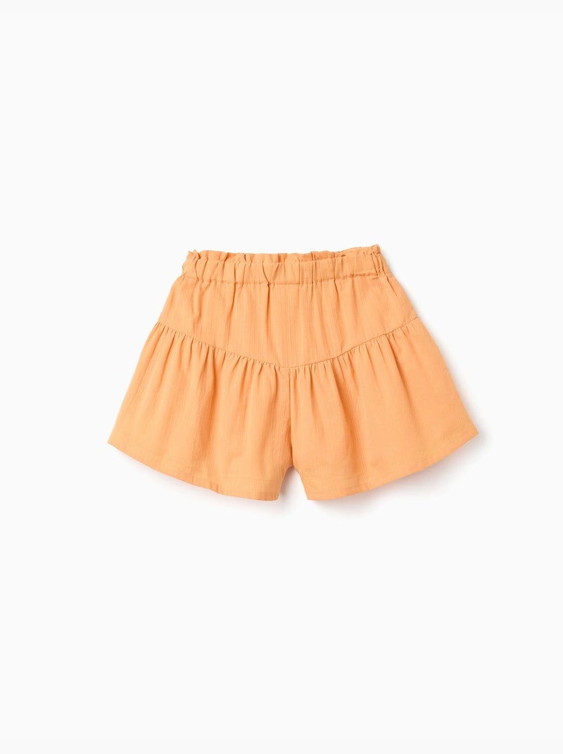 Pantalón corto de algodón con forro y cintura paperbag Amarillo oscuro - Kiabi