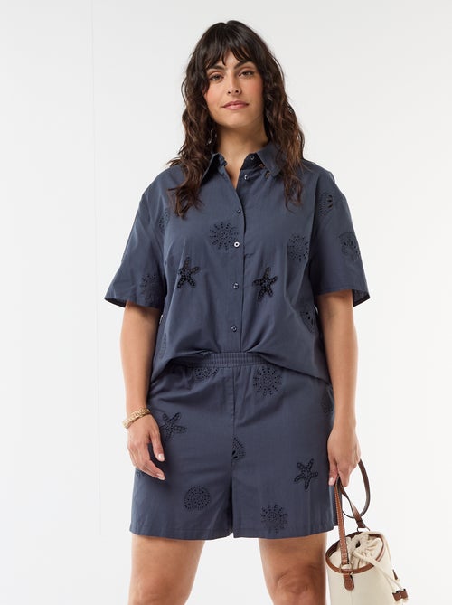 Pantalón corto de algodón con motivos calados - Kiabi