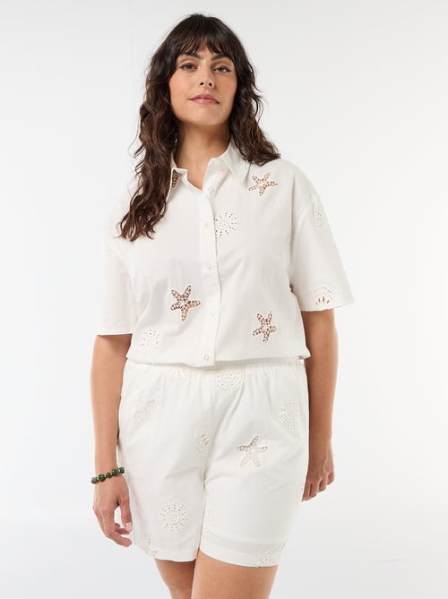 Pantalón corto de algodón con motivos calados - Kiabi