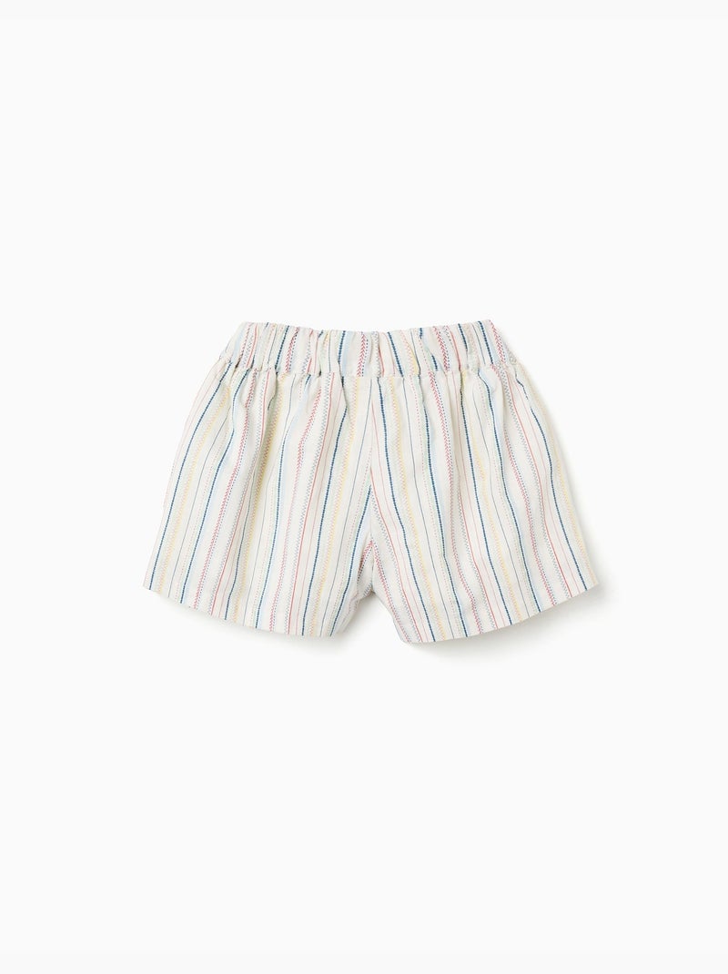 Pantalón corto de algodón con rayas étnicas B&S Blanco - Kiabi